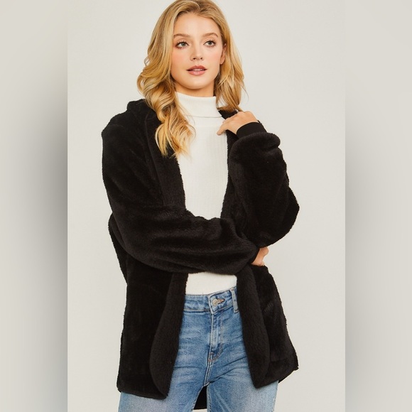Love Tree Sweaters - (80065JM-BLK) SHERPA WOMEN’S HOODIE LIGHT WEIGHT SWEATER